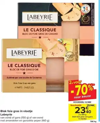 Carrefour Blok foie gras in vlootje labeyrie aanbieding