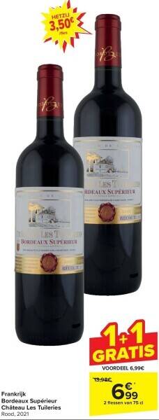 Carrefour Frankrijk bordeaux supérieur château les tuileries aanbieding