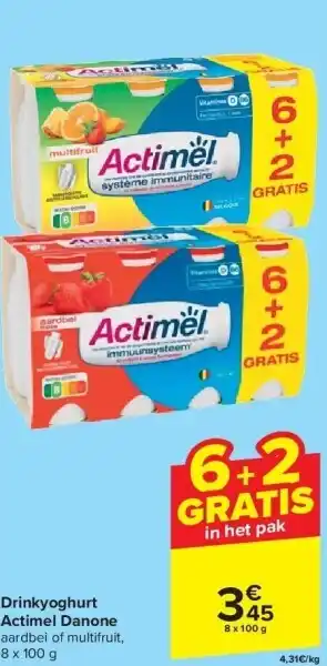 Carrefour Drinkyoghurt actimel danone aanbieding
