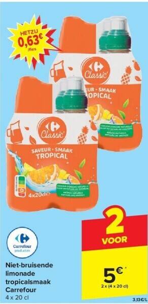 Carrefour Niet-bruisende limonade tropicalsmaak carrefour aanbieding