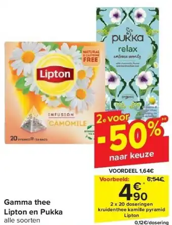 Carrefour Gamma thee lipton en pukka aanbieding