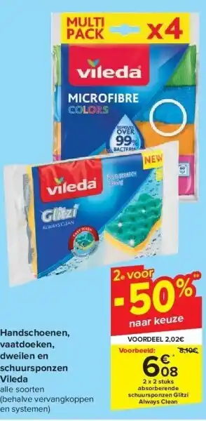 Carrefour Handschoenen, vaatdoeken, dweilen en schuursponzen vileda aanbieding