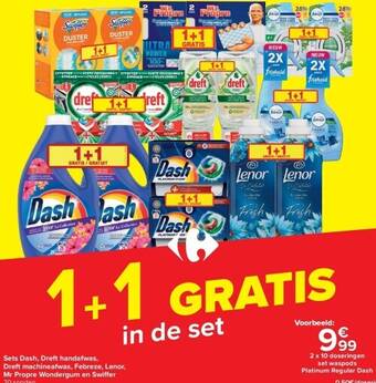 Carrefour Sets dash, dreft handafwas, dreft machineafwas, febreze, lenor, mr propre wondergum en swi er aanbieding