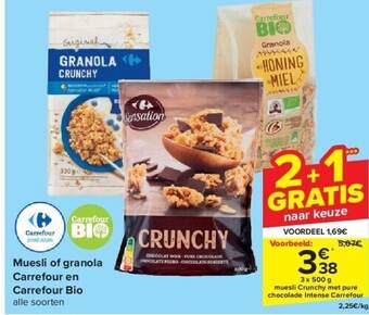 Carrefour Muesli of granola carrefour en carrefour bio aanbieding