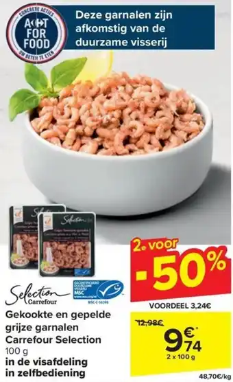 Gekookte en gepelde grijze garnalen Carrefour Selection 2 x 100 g