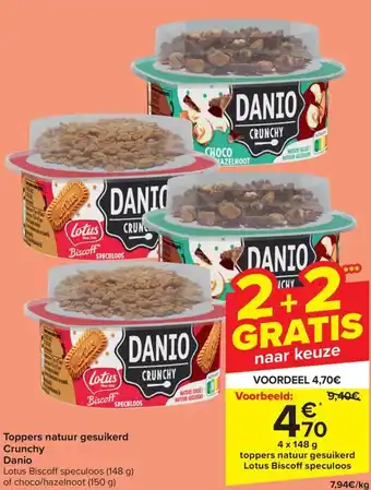 Carrefour Market Danio Toppers natuur gesuikerd Crunchy 4 x 148g aanbieding