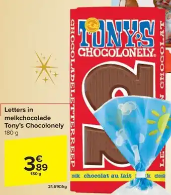 Carrefour Market Tony's Chocolonely Letters in melkchocolade 180g aanbieding