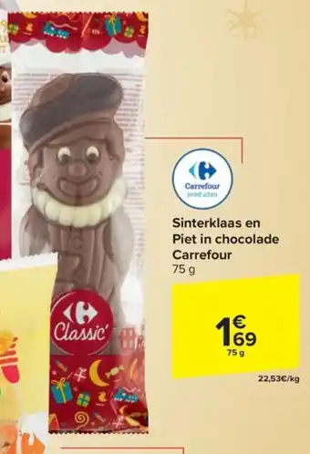 Carrefour Market Sinterklaas en Piet in chocolade Carrefour 75g aanbieding