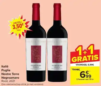 Carrefour Market Italië Puglia Nostre Terre Negroamaro Rood, 2021 2 flessen van 75 cl aanbieding