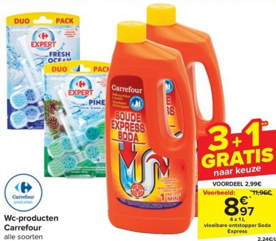 Carrefour Market Wc-producten Carrefour 4 x 1L aanbieding