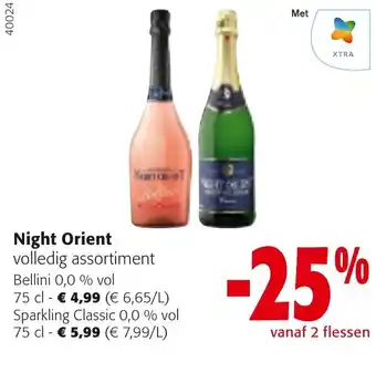 Colruyt Night Orient volledig assortiment Bellini 0,0 % vol 75cl of Sparkling Classic 0.0% vol 75cl aanbieding