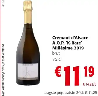 Colruyt Crémant d'Alsace A.O.P. 'K-Rare' Millésime 2019 brut 75 cl aanbieding