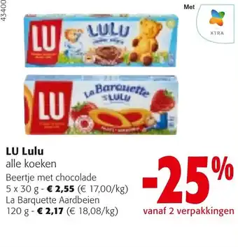 Colruyt LU Lulu Beertje met chocolade 5 x 30g of La Barquette Aardbeien 120g aanbieding