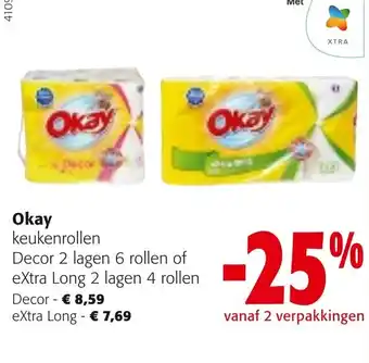 Colruyt Okay keukenrollen Decor 2 lagen 6 rollen of eXtra Long 2 lagen 4 rollen aanbieding