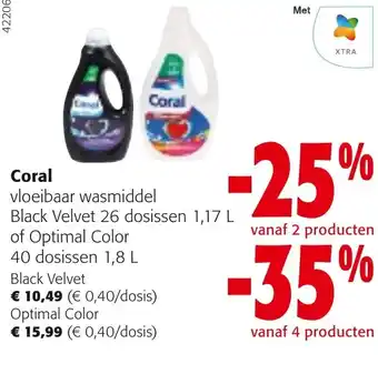 Colruyt Coral vloeibaar wasmiddel Black Velvet 26 dosissen 1,17 L of Optimal Color 40 dosissen 1,8 L aanbieding