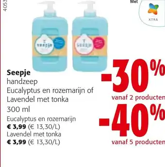 Colruyt Seepje handzeep Eucalyptus en rozemarijn of Lavendel met tonka 300 ml aanbieding
