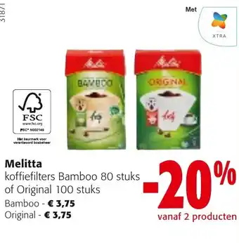 Colruyt Melitta koffiefilters Bamboo 80 stuks of Original 100 stuks aanbieding