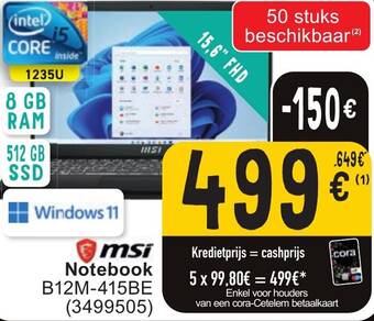 Cora msi Notebook B12M-415BE aanbieding