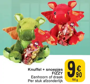 Cora Knuffel + snoepjes FIZZY Eenhoorn of draak 100g aanbieding