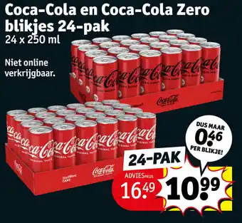 Kruidvat Coca-Cola en Coca-Cola Zero blikjes 24-pak 24 x 250mL aanbieding