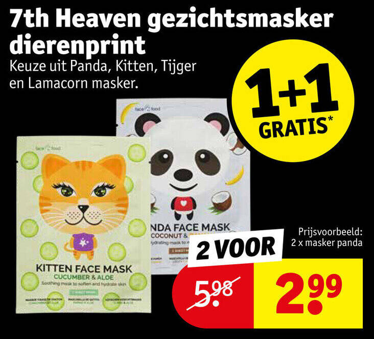 7th Heaven gezichtsmasker dierenprint promotie bij Kruidvat