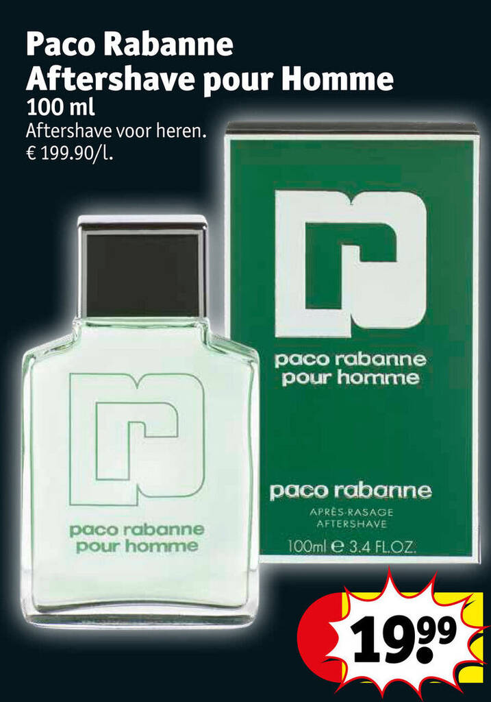 Paco Rabanne Aftershave pour Homme 100mL promotie bij Kruidvat