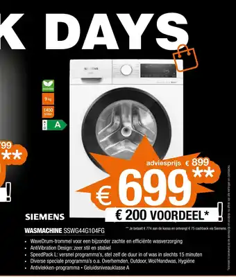 Expert SIEMENS WASMACHINE SSWG44G104FG aanbieding