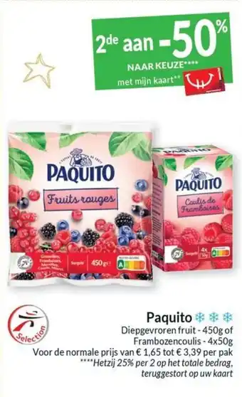 Intermarché Paquito Diepgevroren fruit 450g of Frambozencoulis 4 x 50 g aanbieding