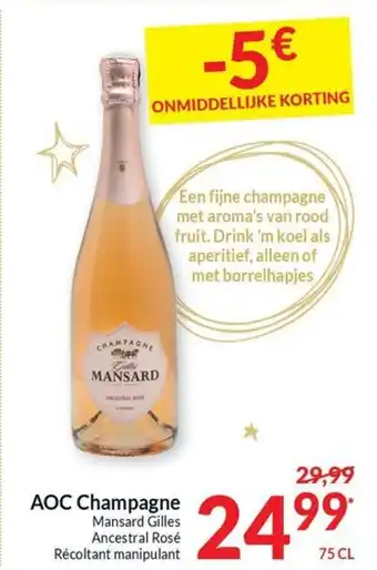 Intermarché AOC Champagne Mansard Gilles Ancestral Rosé Récoltant manipulant 75 cl aanbieding