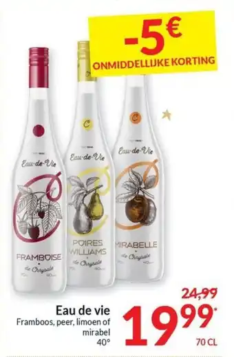 Eau de vie Framboos, peer, limoen of mirabel 40° 70 cl
