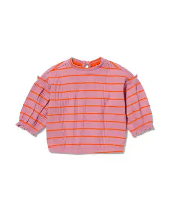 HEMA Hema baby sweater rib strepen roze (roze) aanbieding