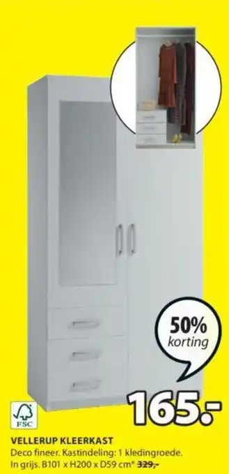 Jysk VELLERUP KLEERKAST aanbieding