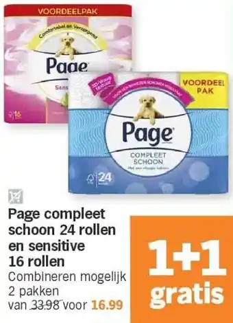 Albert Heijn Page compleet schoon 24 rollen en sensitive 16 rollen aanbieding