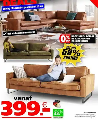 Seats and Sofas Pancho 2-zits salon aanbieding