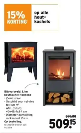 GAMMA Livn houtkachel Nordland aanbieding