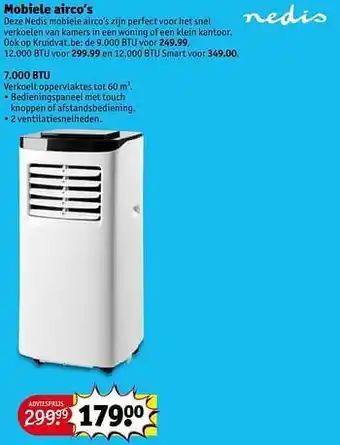 Kruidvat Nedis mobiele airco`s 7.000 btu aanbieding