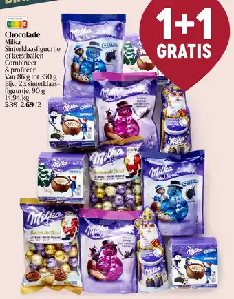 Delhaize Milka Chocolade Sinterklaasfiguurtje of kerstballen aanbieding