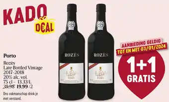 Delhaize Rozès Late Bottled Vintage 2017-2018 20% alc.vol 75cl Porto aanbieding
