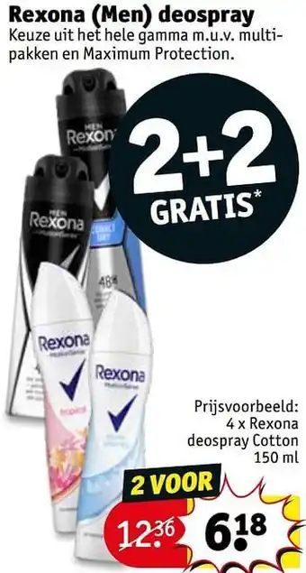 Kruidvat Rexona deospray cotton 150ml aanbieding