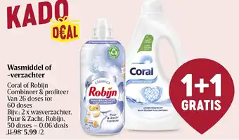 Delhaize Coral of Robijn Wasmiddel of verzachter aanbieding