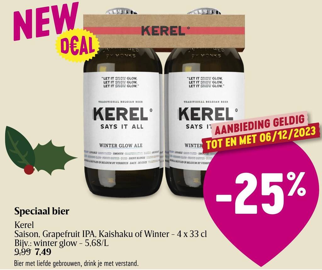 Delhaize Kerel Speciaal bier Saison, Grapefruit IPA, Kaishaku of Winter - 4 x 33 cl aanbieding