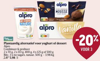 Delhaize Alpro Plantaardig alternatief voor yoghurt of dessert aanbieding