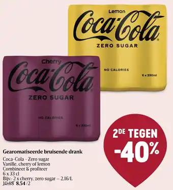 Delhaize Coca-Cola Zero sugar Vanille, cherry of lemon 6 x 33 cl Gearomatiseerde bruisende drank aanbieding