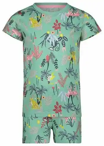 HEMA HEMA Kindershortama En Poppennachtshirt Jungle Aqua (aqua) aanbieding