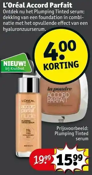 Kruidvat L’oréal accord parfait plumping tinted serum aanbieding