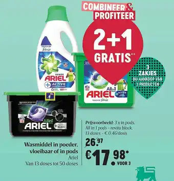 Delhaize Wasmiddel In Poeder, Vloeibaar Of In Pods Ariel aanbieding