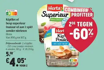 Delhaize Kipfilet Of Hesp Superieur Zonder Nittrieten Herta aanbieding