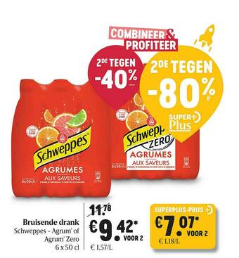 Delhaize Bruisende Drank Schweppes- Agrum Of Agrum Zero aanbieding
