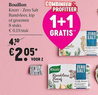 Delhaize Bouillon Knorr-zero Salt Rundvlees, Kip Of Groenten aanbieding