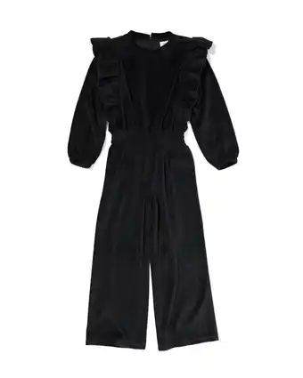 HEMA Hema kinder jumpsuit velours met ruffles zwart (zwart) aanbieding